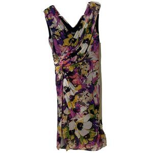 Adrianna Papell Floral Purple Pink  Ruched Pleat Knotted Waist Chiffon Dress-6